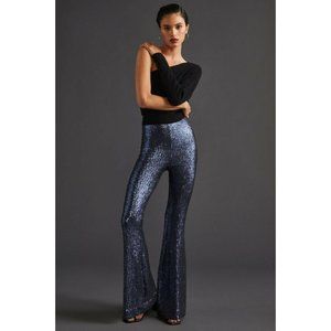 NWT Anthropologie The Joni Sequined Flare Pants 14 Blue $180